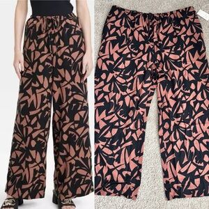 A New Day Pants High-Rise Wide Leg Linen Pull-On geometric Floral plus size 2X